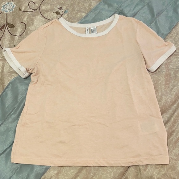 H&M divided cropped blush pink & white ringer tee - Picture 1 of 2